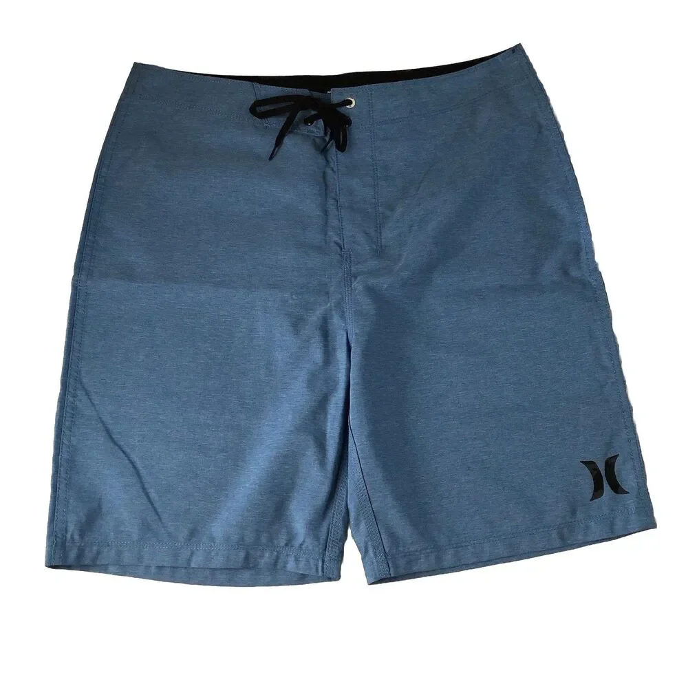 Hurley Mens Board-shorts Heather Blue Drawstring Swim Shorts Size 32